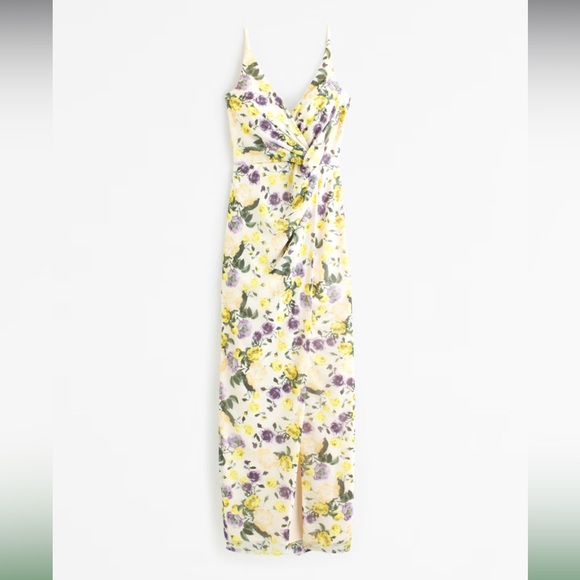 Abercrombie and Fitch Cream Floral Mesh Twist Wrap Maxi Dress Medium NWT - Picture 5 of 10